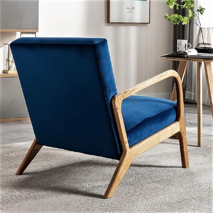 Classic Comfortable Modern Boho Velvet Upholstered Lounge Armchair for Living Room Reading Bedroom Office and Small Spaces Blue