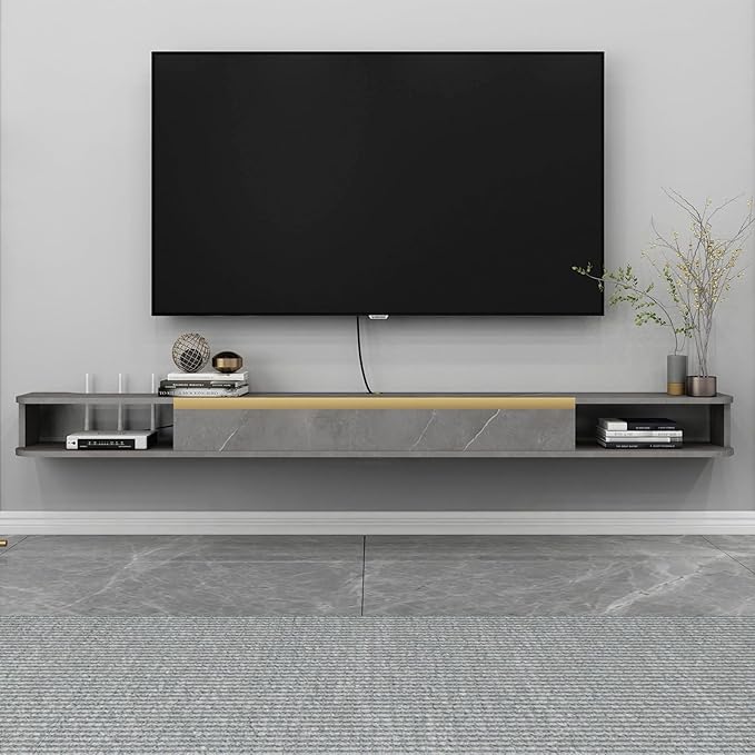 Floating TV Stand 95'' Wall Mounted Entertainment Center TV Media Console Floating Shelves with Door Floating TV Cabinet Large Storage TV Bench for Living Room (Dark Grey 94.49IN)