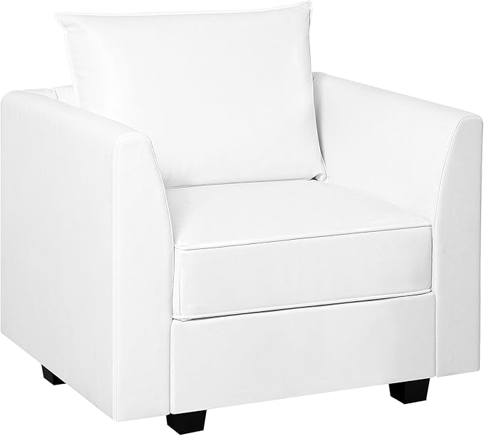 Naomi Home Elizabeth Modern Modular DIY Collection - Air Leather Armchair with Sturdy Wooden Frame - Versatile &amp Stylish Accent Chair for Living Room Bedroom or Small Spaces White