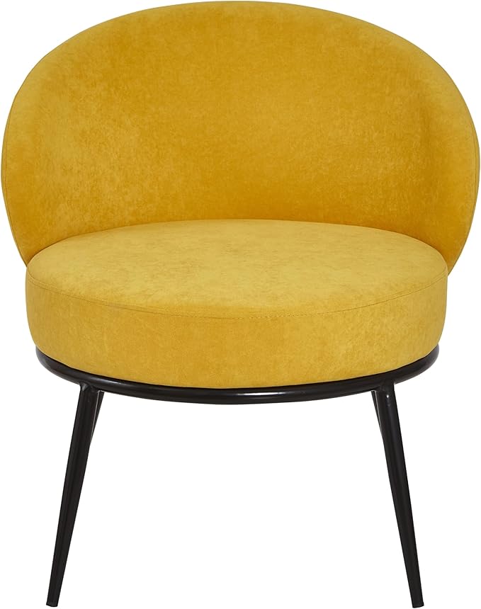 Modern Velvet Accent Chair with Channel Back Design Black Metal Legs and Soft Upholstery Comfortable Seating for Living Room Bedroom or Office Mustard Yellow