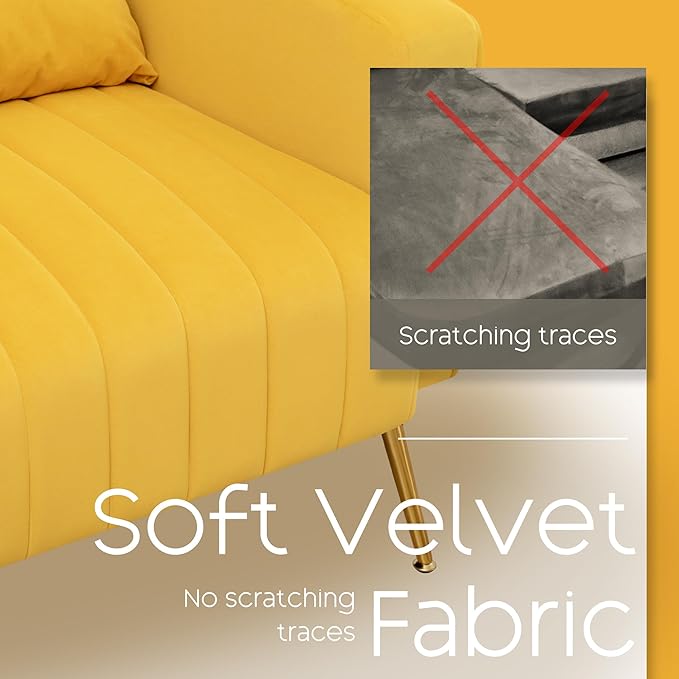 Modern Accent Chairs Set of 2 Comfy Wingback Armchair with Pillow Upholstered Sofa Chair Reading Chair for Bedroom Living Room Small Spaces Yellow Velvet