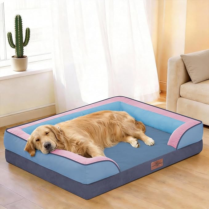 Comfort Expression Orthopedic Dog Bed for Extra Large Dogs 45x35 Inch Waterproof Egg Crate Foam XL Pet Bed with Removable Bolsters Dog Couch with Washable Cover &amp Non-Slip Bottom Enchanted Cove