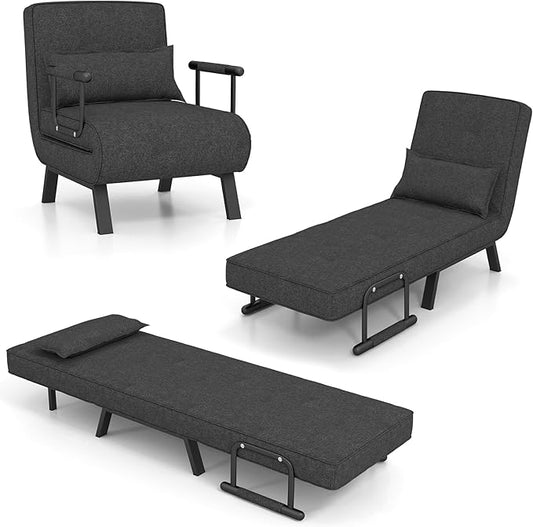 S AFSTAR 4 in 1 Convertible Sofa Bed Sleeper Chair Folding Sofa Arm Chair with Pillow and 6 Position Adjustable Backrest Full Padded Lounger Couch Bed