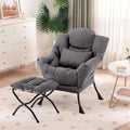 Lazy Chair with Ottoman Comfy Fabric Accent Lounge Arm Chair with Lumbar Pillow and Folding Footrest Reading Leisure Sofa Armchair for Bedroom Living Room DormDark Grey