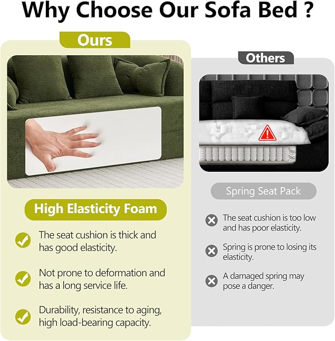 69.9 Folding Sofa Bed Full Sponge Convertible Sofa Bed with Wood Grain Chenille Fabric Easy to Carry Multi-Functional Guest Bed for Living Room Apartment Office