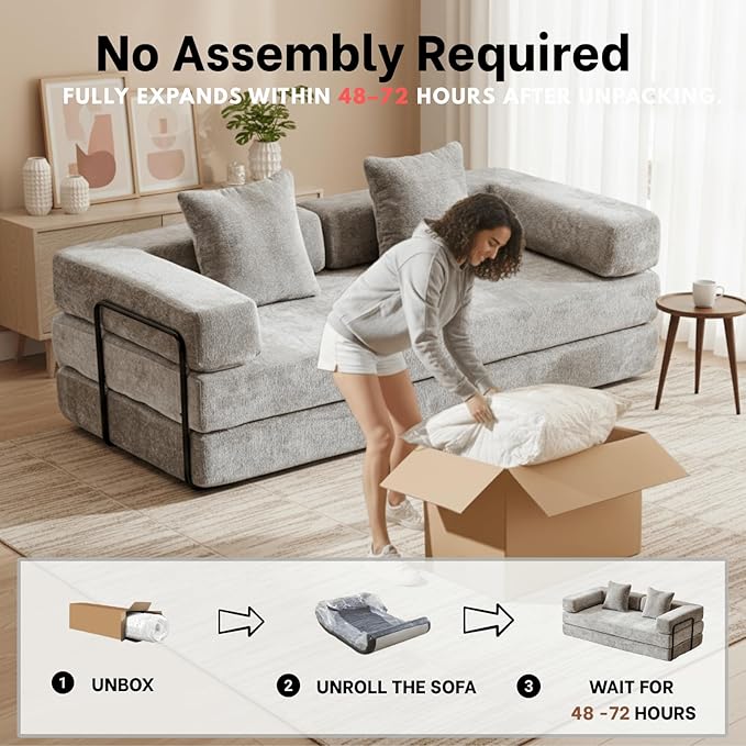 Alpen Convertible Sleeper Sofa Bed 77 Sofa Bed Full Size with L-Shaped Armrests Pull Out Sofa Beds Queen Size Couches for Small Living Room for Living Room Bedroom Light Grey