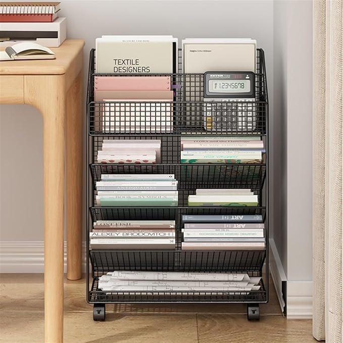 Mobile Filing Cabinet with Wheels Desk Bookshelf Document Book Storage Shelf Floor Simple Bookcase Wheeled Cart File Cabinet(White)