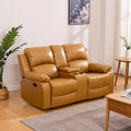 Manual Recliner Sofa Set for Living Room Leather Reclining Sofa Sets Faux Leather Couch Set with Cup Holders Drop-Down Table and Storage Console(LoveseatGinger)