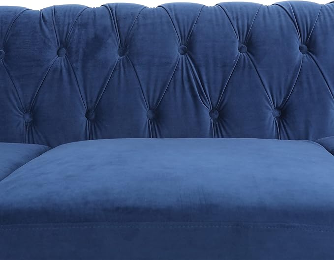 ONCIN Velvet Chesterfield Sofa 84'' Modern Tufted 3 Seater Couch with Scroll Arms and Wood Legs for Living Room Bedroom (Blue) Blue Velvet 84 In Chesterfield Sofa