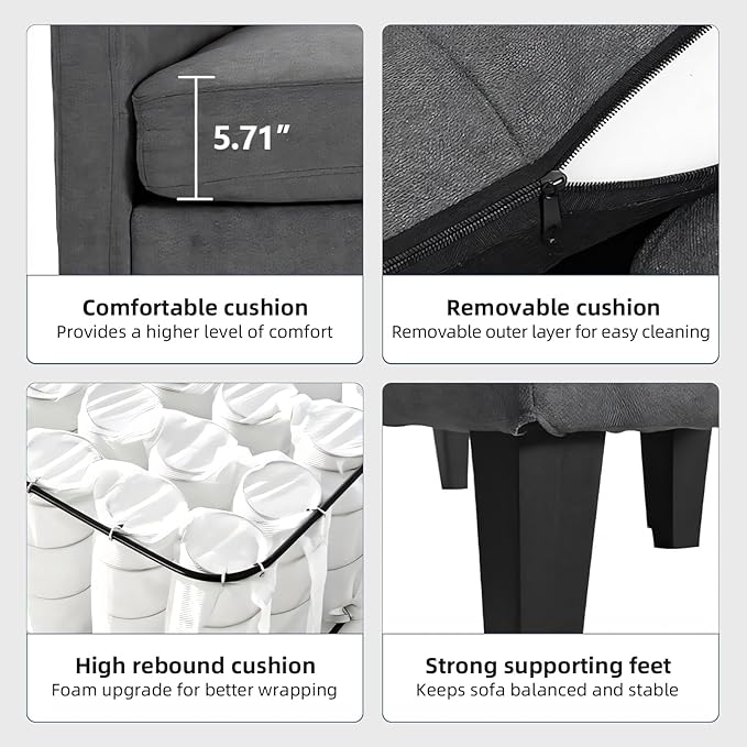 L Shaped Couch Sectional Couches for Living Room Small Couches for Small Spaces Convertible Sleeper Sofa Bed with Reversible Chaise for Apartment Gray