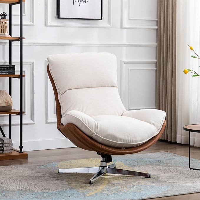 Modern Swivel Accent Chair Comfy Upholstered Linen Fabric Lounge Chair Sofa Chair with High Backrest Rocking Chair for Living Room Bedroom 1pc Beige