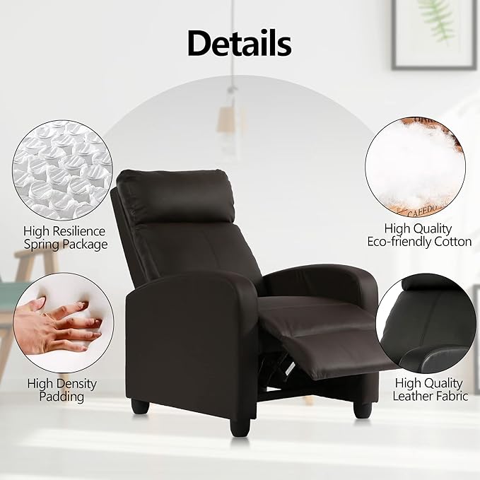 Leather Recliner Chair Living Room Chair Massage Reclining Chair Ergonomic Home Theater Seating Single Recliner Sofa Chair with Pu Leather Padded Seat Backrest for Living Room