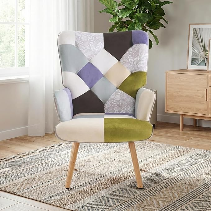 Joysoul Living Room Accent Chair Modern High Back Arm Chair Houndstooth Pattern Bohemian Style Chairs for Bedroom Waiting Room