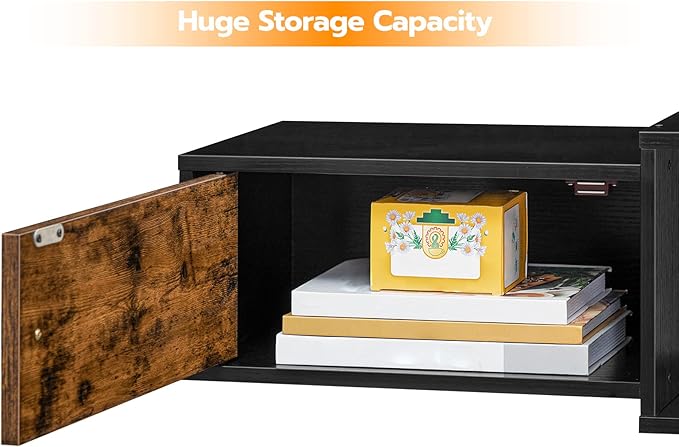 HOOBRO 55 Floating TV Stand with Power Outlet Modern Wall Mounted Media Console Shelf Cabinet for Under TV Storage Entertainment Center Living Room Bedroom Rustic Brown and Black BF11DS01