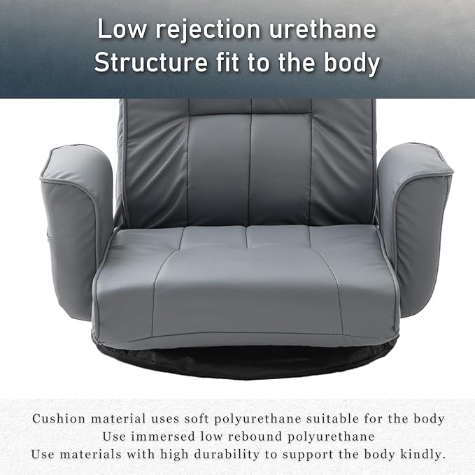 360 Degree Swivel Floor Chairs for Adults Faux Leather Gaming Floor Chair with Back Support 14 Angles Adjustable Comfortable Floor Lounge Chair Folding Video Game Chairs Office Bedroom