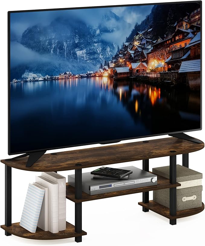 Furinno Turn-S-Tube Wide TV Entertainment Center Amber Pine/Black