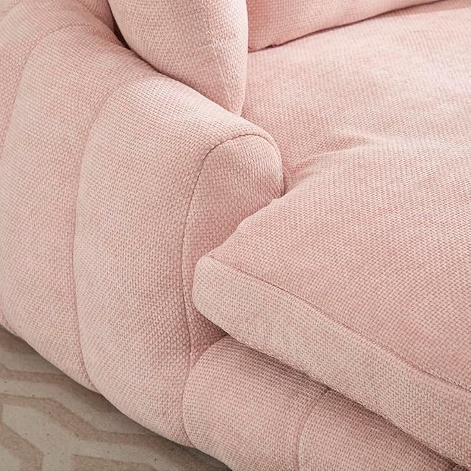 Oversized Chaise Lounge Indoor Deep Seat Boneless Sofa Bed with Throw Pillows Plush Chenille Fabric No Assembly Required Comfy Sleeper Sofa for Living Room Bedroom (PINK Without pocket)