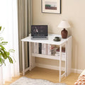 KEIKI 32.6 Folding Table with Storage Shelf Foldable Computer Desk for Small Spaces Space-Saving Study Table for Bedroom Home Office Dorm and Apartment Ancient White
