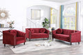 Chesterfield Sofa Set Luxurious Velvet Modern Rectangular Sofa Set with Sofa Loveseat Chair Upholstered Rolled Arm with Rivets/5 Button Tufted Pillow Red