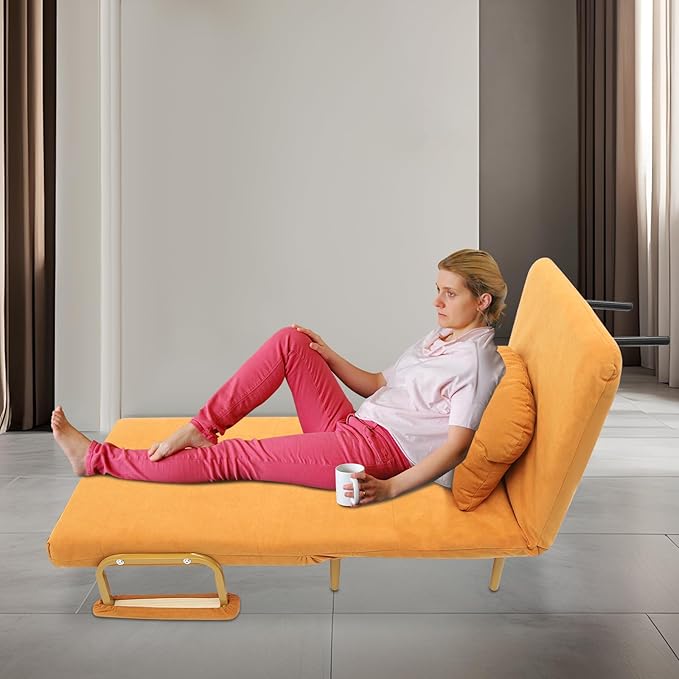 LOYALHEARTDY Sofa Bed Chair ReclinerFoldable Convertible Sleeper Sofa Chair Bed with Pillow5 Gears Adjustable Backrest Convertible Sofa Bed for Living Room Office Bedroom(Orange)
