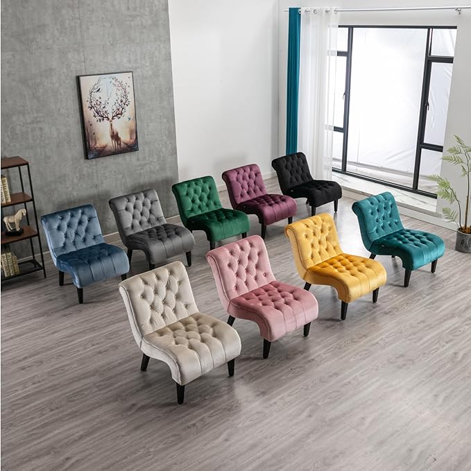 Armless Accent Velvet Chair Modern Single Sofa Chair Nailhead Side Sofa for Small Space Apartment Bedroom Living Room Pink.