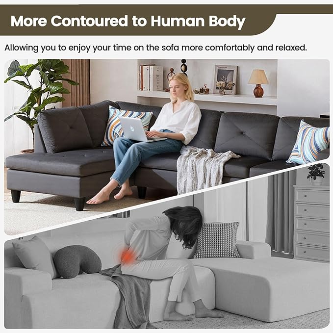 Sectional Couches for Living Room Furniture 4 Seat L Shaped Couches with Ottoman Modular Sectional Sofa for Apartment Furniture Sets Grey
