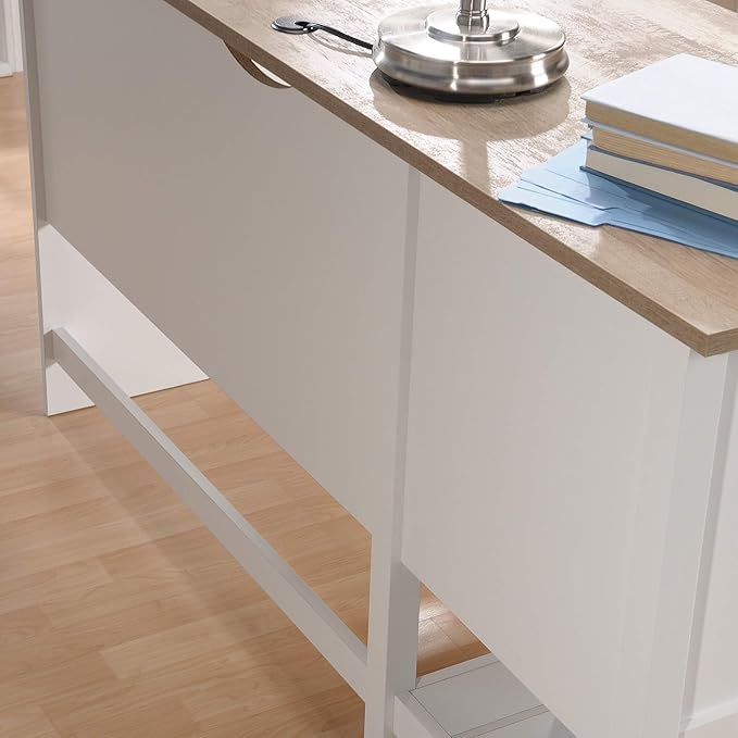 Sauder Cottage Road L Shaped Desk Computer Desk with Drawers Home Office Desk with Optional File Cabinet Storage Cable Management in Soft White Finish