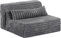 Tiita Folding Sofa Bed Twin Size Convertible Sleeper Chair Mattress with Pillow Thick Corduroy Floor Mattress Couch Bed with Side Pocket Guest Room Dorm Apartment Grey