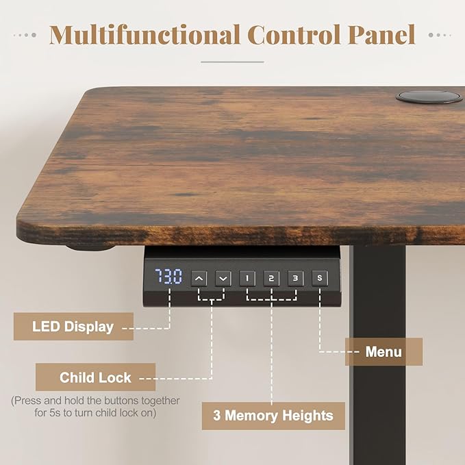 Giantex 63 x 24 Electric Standing Desk with Adjustable Height Stand up Computer Workstation with Cable Hole Hook Modern Gaming Table Ergonomic Sit Stand Desks for Home Office (Rustic Brown)