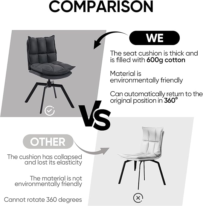 KEEZY Modern Accent Chair Set of 2 Cat-Scratch Leather Vanity Chair with 360° Auto Return Swivel High Density Padding &amp Metal Legs Ideal for BedroomLiving Room andHome Office（Grey）