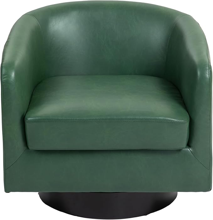 UIXE 360° Swivel Barrel Accent Chair Armchair PU Leather Round Club Arm Chair for Lving Room Modern Upholstered Small Bedroom Single Sofa Seat - Green Set of 4