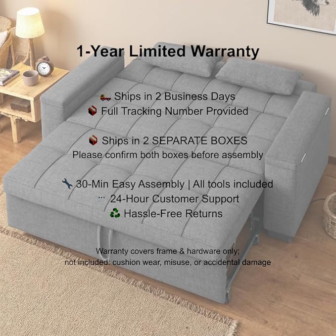 Gizoon 3 in 1 Convertible Sofa Bed Queen 63.6'' Pull Out Couch with Storage Armrests Sofa Cama Adjustable Backrest &amp Pockets Linen Loveseat Sleeper for Small Apartment Living Room Dark Grey