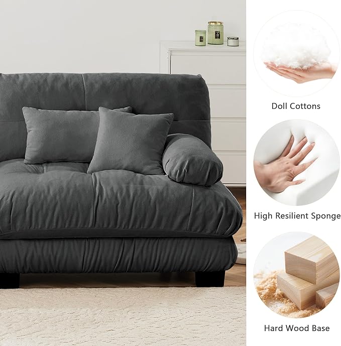 Modular Sectional Sofa 133.8 Comfy Chenille Cloud Couch 3 Seater Sectional Home Sofa Living Room Modern Deep Seat Oversized Couch with Square Armrests and 5 Pillows Grey