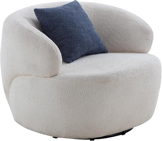 Swivel Barrel Chair Accent Chair Circle Living Room Chair for Small Space Beige Round Sherpa Armchair for Reading Room/Bedroom Lounge