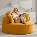 Oversized Round Lounge Chair Indoor Corduroy Upholstered Deep Seat Cloud Circle Sofa Chair Fluffy Boneless Sleeper Chair for Reading &amp Lounging No Assembly Required (Yellow)