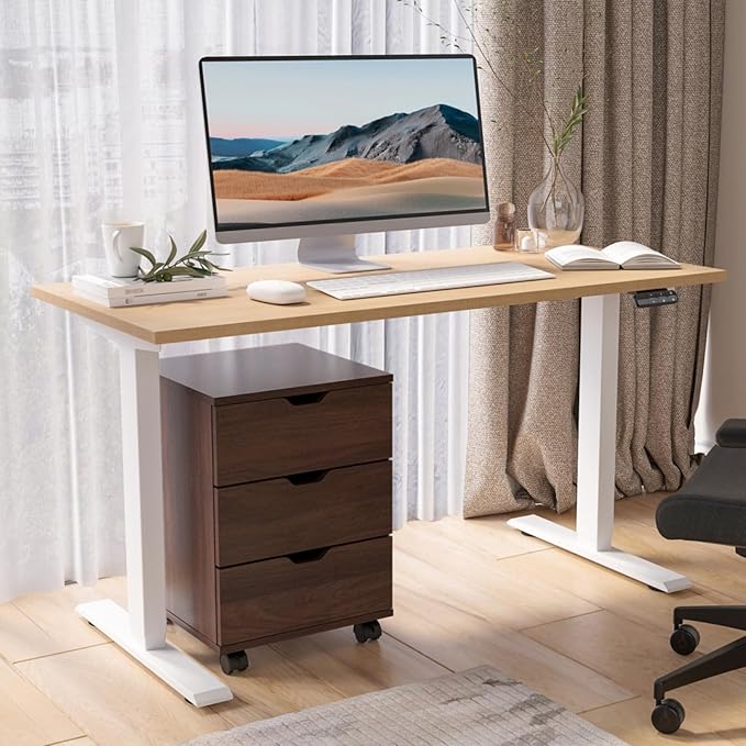 Hassyee 3-Drawer Vertical Filing Cabinet with Compact Storage Solution Rolling Wood Mobile File Cabinets with Four Casters for Home and Office (Brown-1)