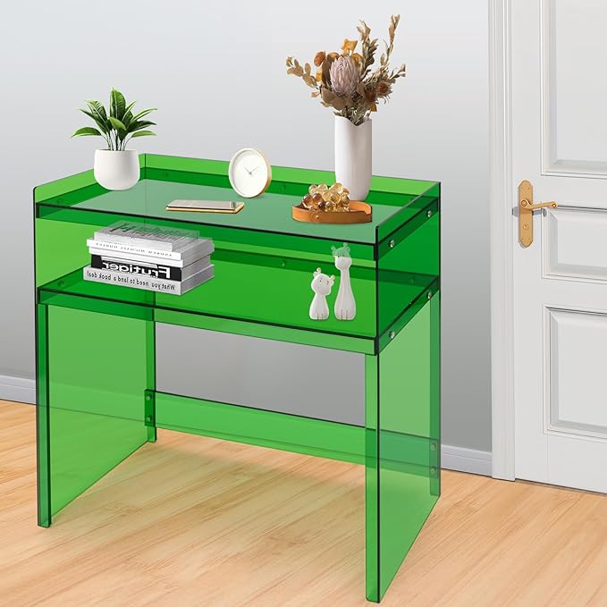 Acrylic Console Table 39.4×11.8×31.5in Laptop Workstation Study Table Modern Home Office Acrylic Console Desk for Living Room Office Entryway Hallway (Green)