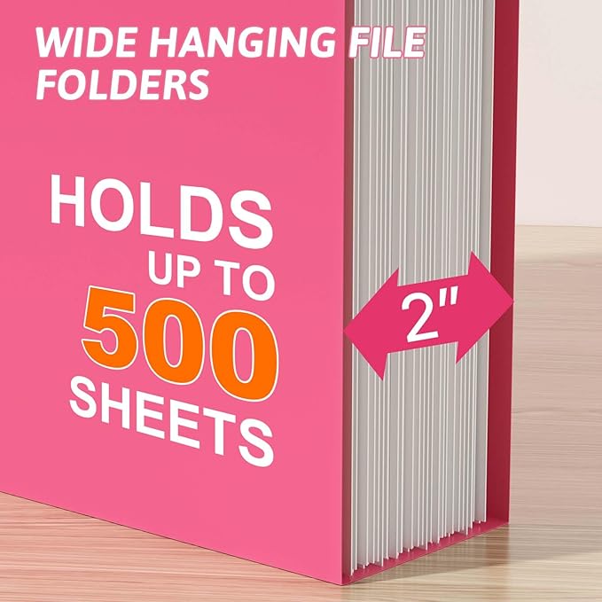 Extra Capacity Plastic Hanging File Folder Letter Size12 Pack Reinforced Hang Folders with Heavy Duty 2 Inch ExpansionPink Hanging File Folder Designed for Bulky Files