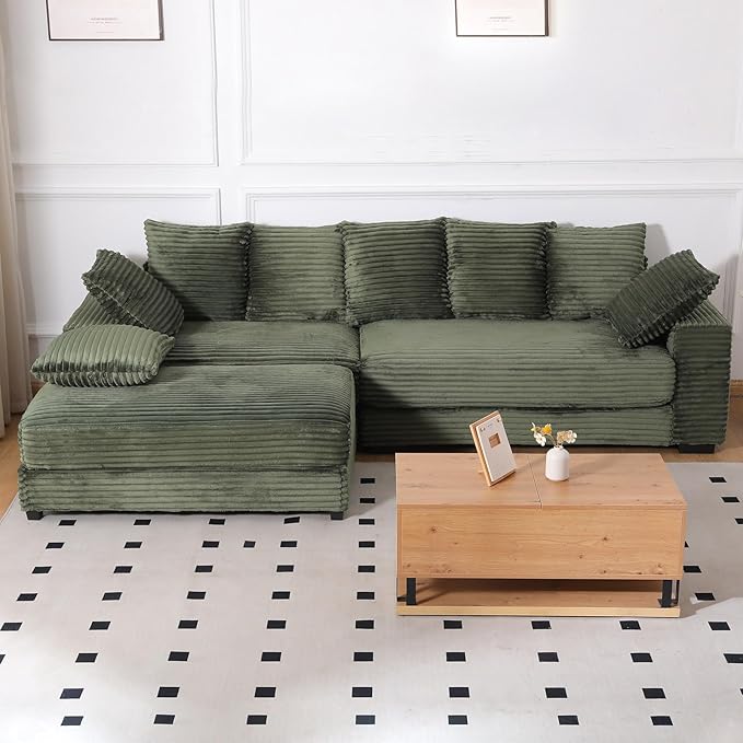 108.6 Sectional Sofa with Storage OttomanModern Cloud Couch with Deep Seat Modular Sectional Couches for Living Room Apartment Office Green