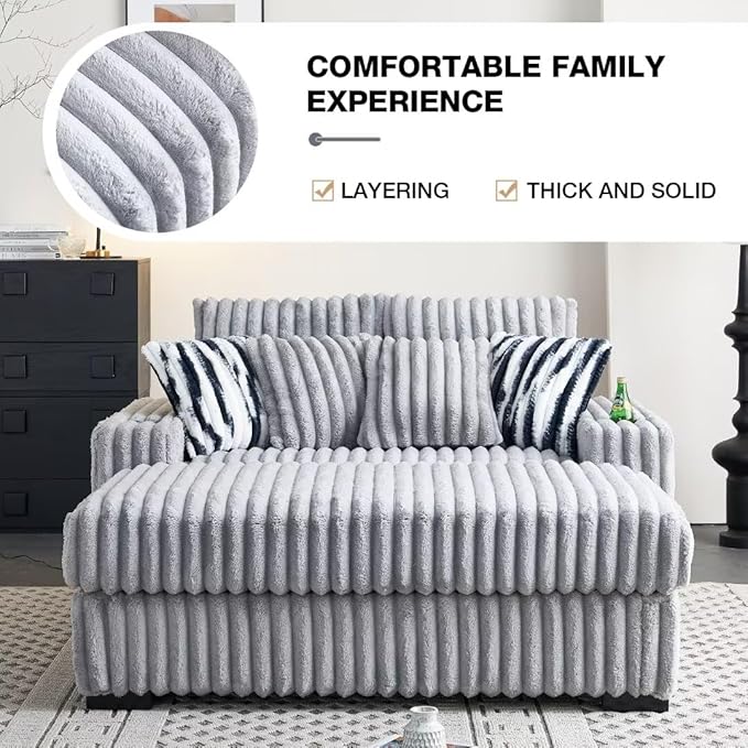 Oversized Sofa Corduroy Upholstered Cloud CouchCup Holders and USB Ports &amp Wirelessly Charged &amp Bluetooth Speakers Deep Seat for Loveseat Living Room Office