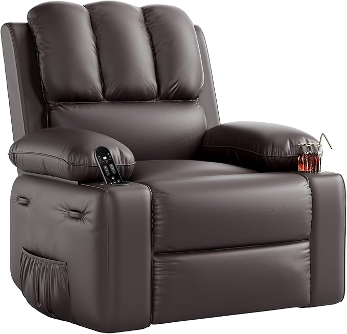 GarveeHome 22 in Rocker Swivel Recliner Chair Lazy Recliner for Adults with 1.5X Sponge Filling Side Pocket and Cup Holder for Living Room Bedroom and Nursery Coffee
