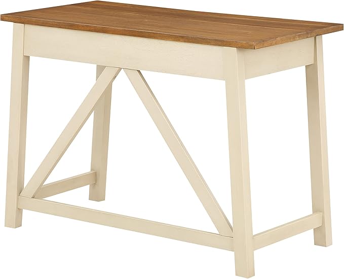 OSP Home Furnishings Milford Rustic 42 Inch Writing Desk with 2 Drawers and Burnished Decorative Hardware Antique White