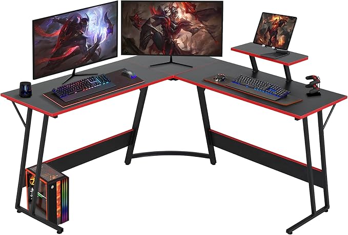 Bigacc L Shaped Gaming Desk 50 Corner Desk Spacious Dual Tops P2 Particleboard Metal Z-Legs Adjustable Non-Slip Pads Scratch/Waterproof Multi-Use Home Office/Game Room/Dorm