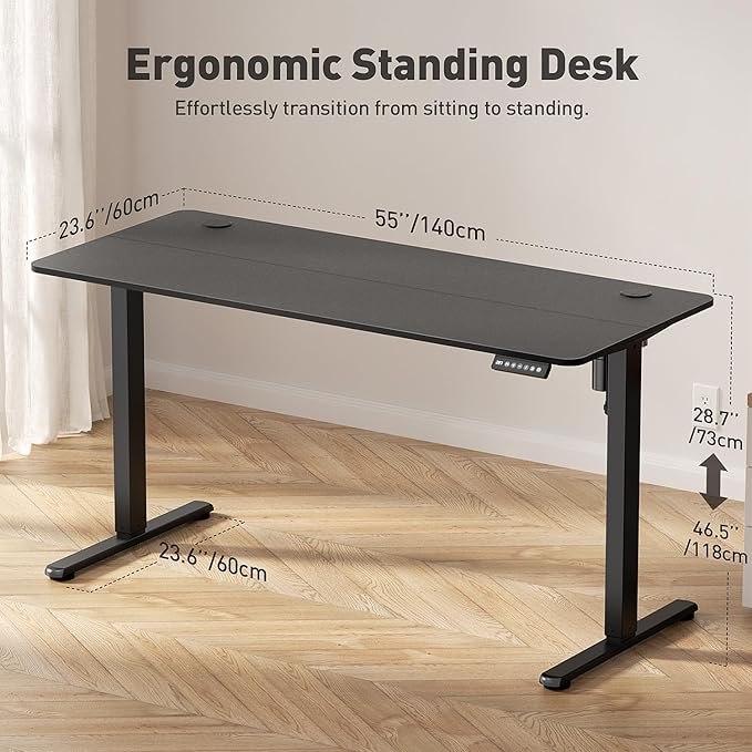 Electric Standing Desk Adjustable Height 55 x 24 Inch Large Sit Stand Desk Stand up Desk for Home Office Computer Workstation (Spliced DesktopBlack)
