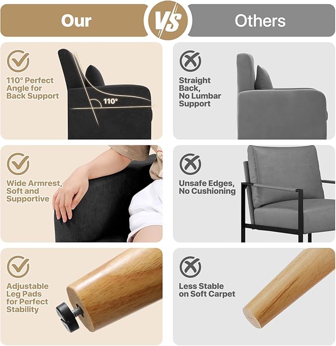 MoNiBloom Accent Chair with Back Pillow Upholstered Club Arm Chair Modern Living Room Chair with Wooden Legs for Bedroom Corner Living Room Reading Nook Black