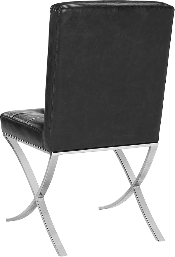Safavieh Home Walsh Black Faux Leather and Chrome Tufted Side Chair