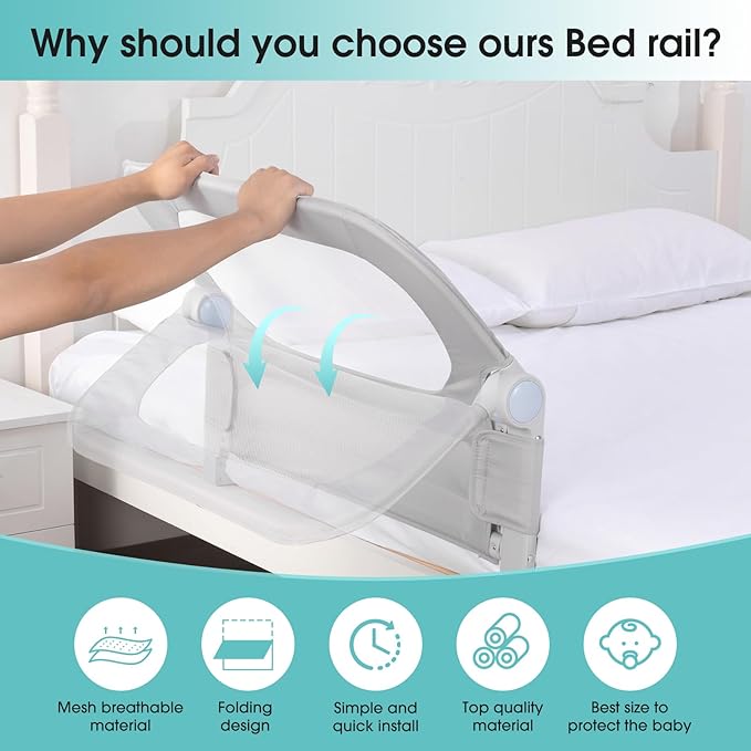 Baby Bed Rail Guard for Toddlers - 35.1 Toddler Bed Side Rails for Crib Twin Full Queen Bunk Size Bed Swing Down Bedrail Extral Tall Child Safety Side Railing Guards for Kids