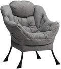 HollyHOME Lazy Chair with Armrest and Side Pocket Comfy Accent Lounge ChairLeisure Sofa Armchair for Living Room Bedroom Dorm or Small Spaces Oversized Reading Sofa ChairCotton-Linen Grey