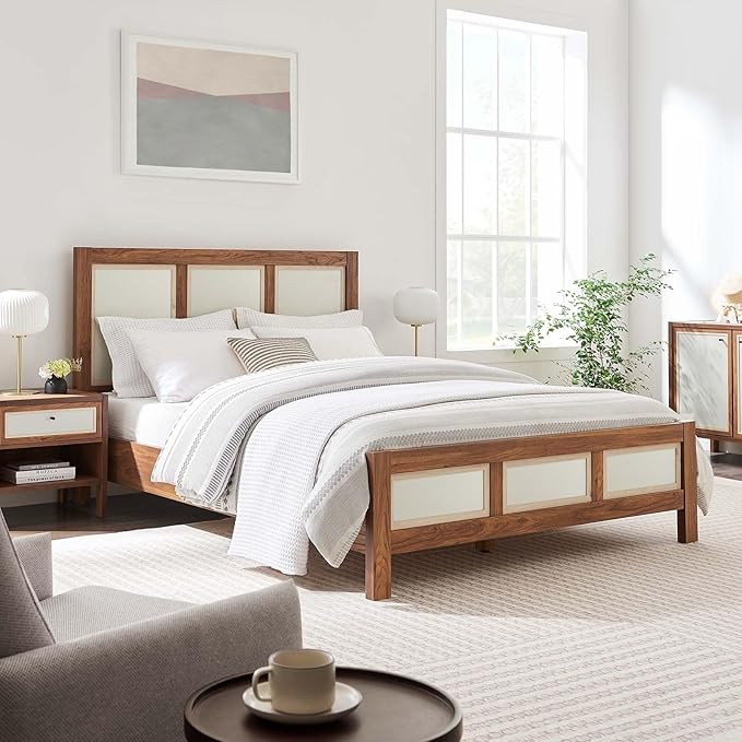 Modway Capri Mid-Century Modern Queen Size Bed in Walnut with Headboard and Footboard