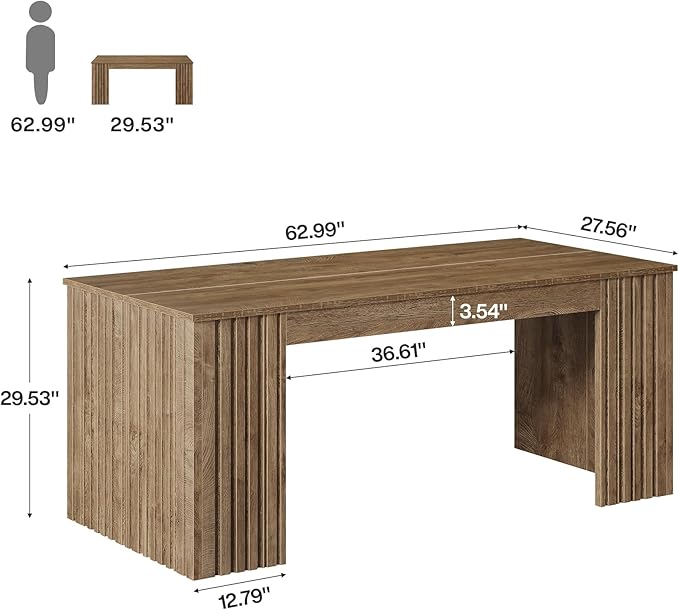 Tribesigns Modern Executive Desk 63-Inch Large Office Computer Desk Study Writing Table Workstation Business Furniture for Home Office Brown
